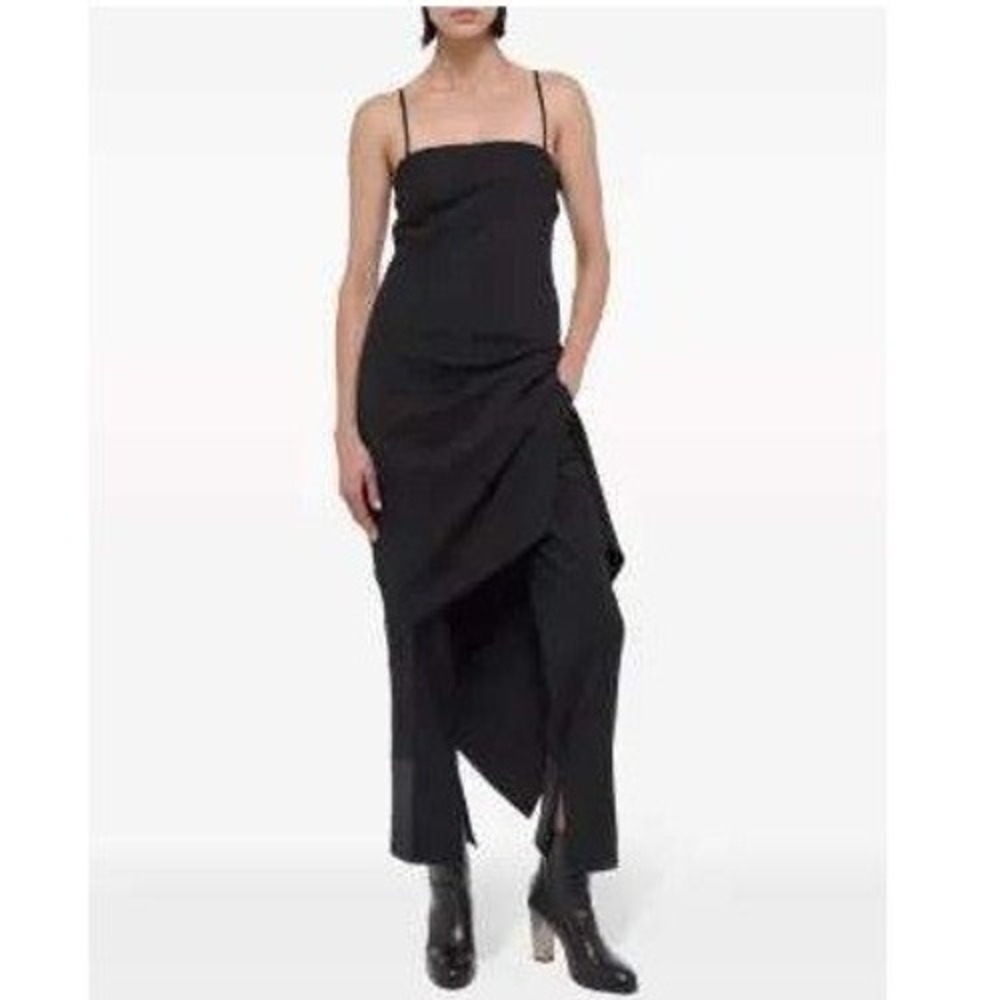 Helmut Lang Scarf Hem Dress Wool Womens 6 Black Asymmetrical Modern Minimalist